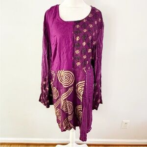 Ashro Patchwork Asymmetrical Flare Sleeve Tunic Top XL Boho Artsy Lagenlook